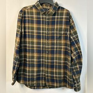 Eddie Bauer Navy and Olive Plaid Casual Shirt